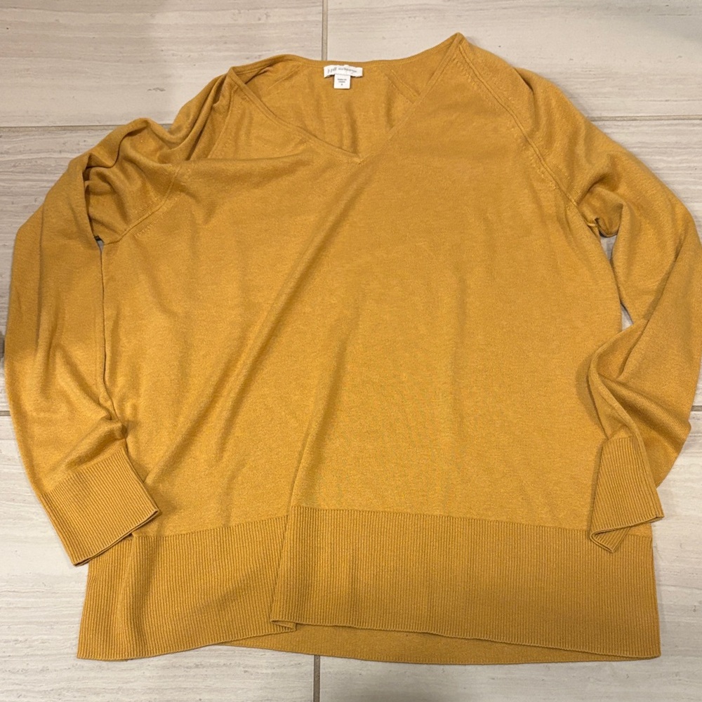 *sold* JJill Silk and Cotton Mustard V-Neck Sweater - Picture 1 of 6